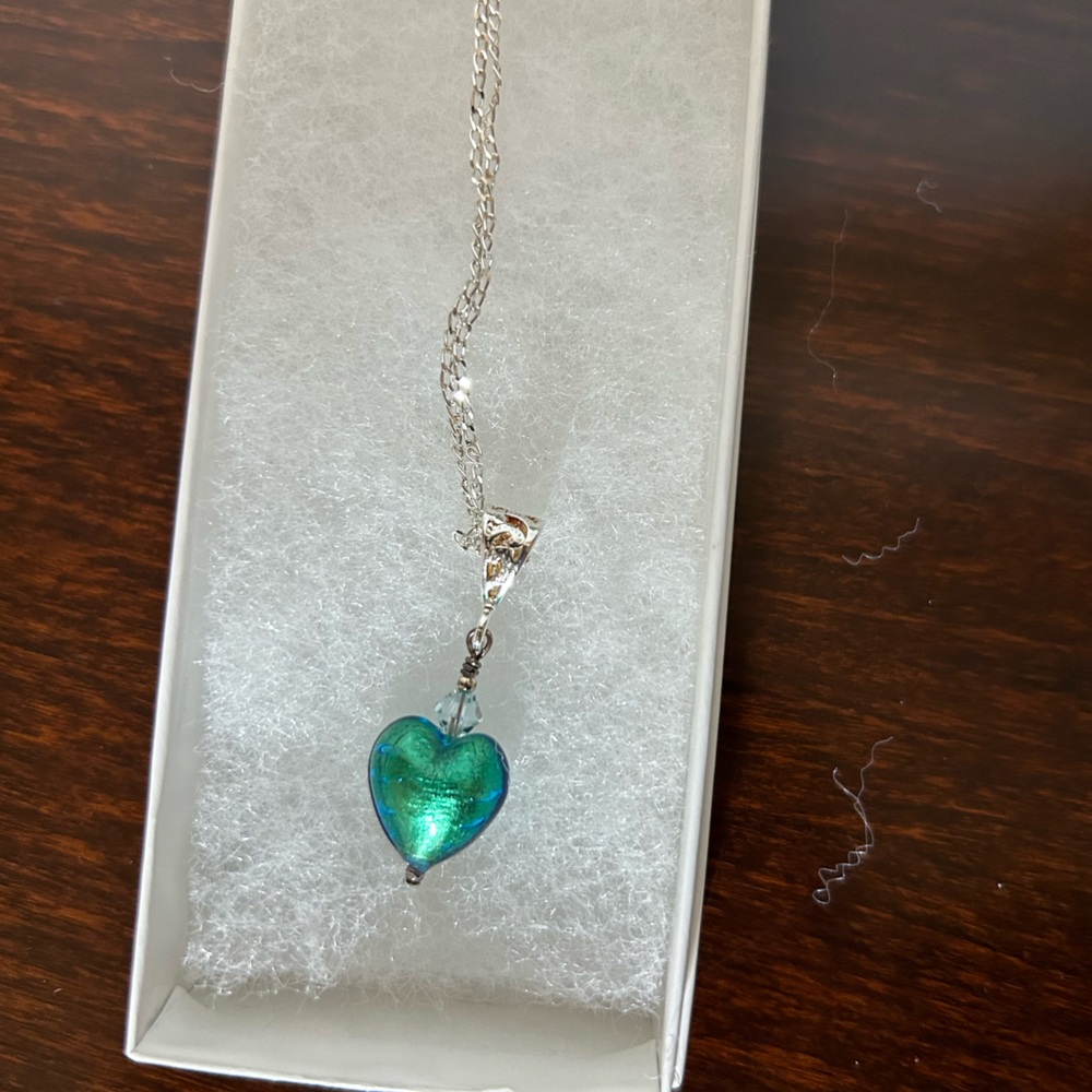 Murano Handblown Glass Heart Pendant on Silver Chain